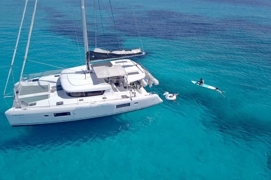 Catamaran anchored in the clear waters of Banderas Bay