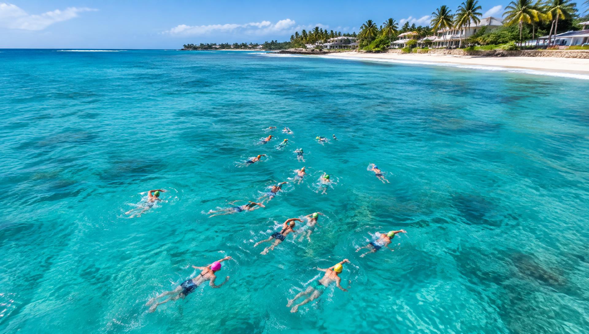 Swimmers in the turquoise sea off the coast of Barbados