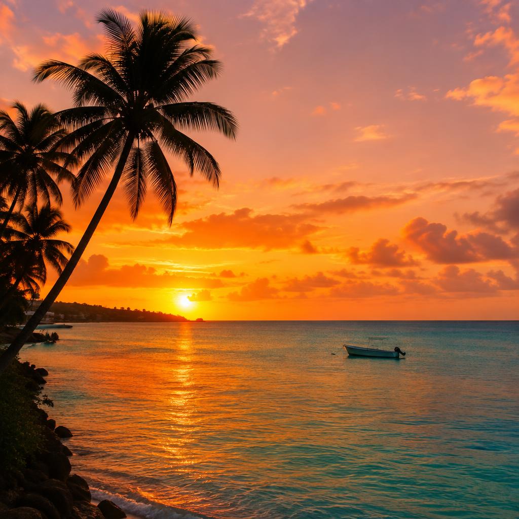 Sunset over the Caribbean sea from the villa