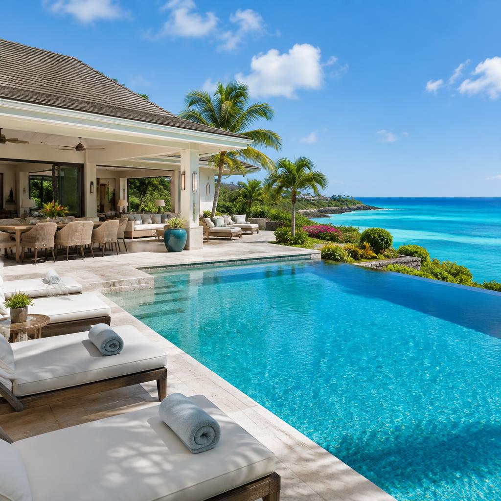 Private villa in Barbados with pool overlooking the turquoise sea